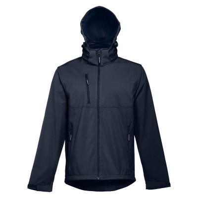 THC ZAGREB. Men's softshell jacket with detachable hood and rounded back hem